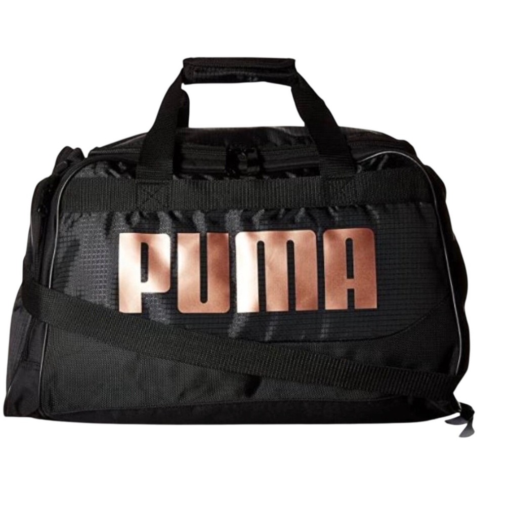 Puma Black‎ Rose Gold Logo Gym Duffel Bag Weekend Travel Sport Carry-On